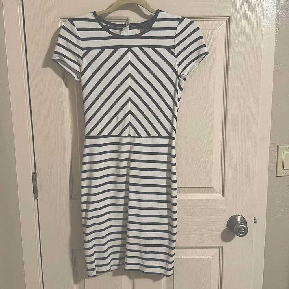 Bodycon black and white stripe short sleeve dress.